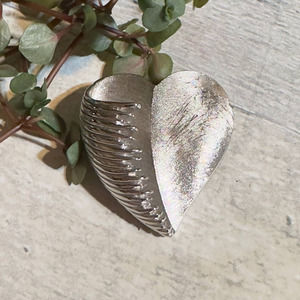 Vintage Crown Trifari Brushed Silver Heart Brooch